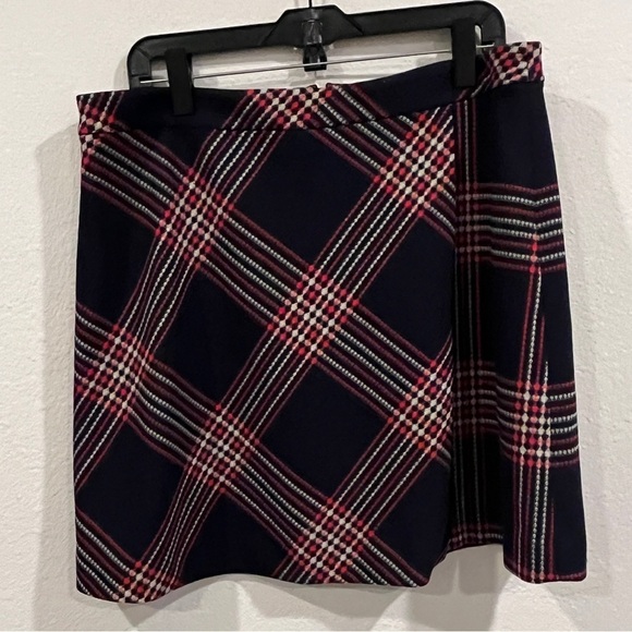 Halogen size 14 blue red and white plaid faux wrap skirt size 14 zipper back - Picture 1 of 7